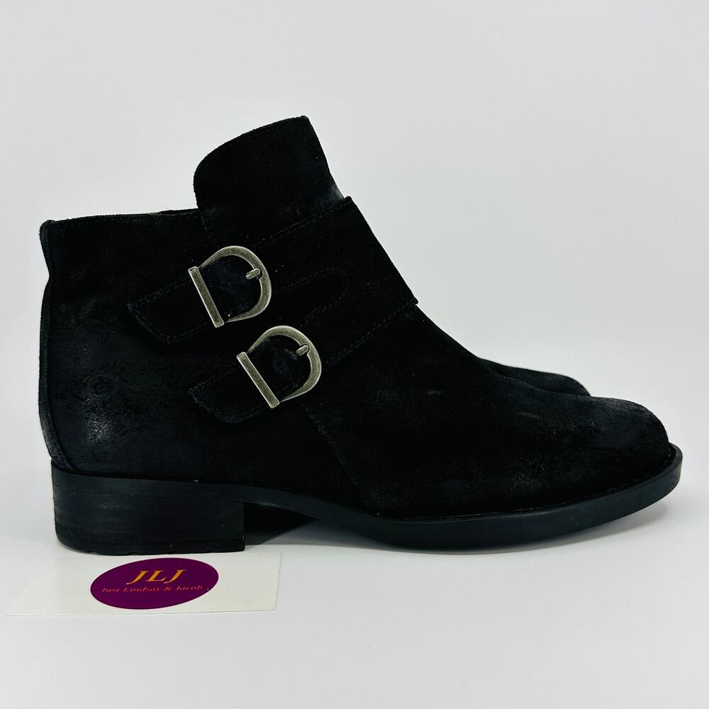 Born Women's Adler Black Suede Double Buckle Ankle Boots F06309 Size 8.5
